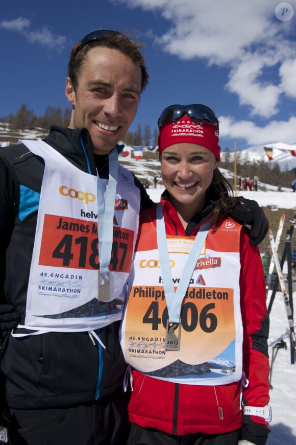 James et Pippa Middleton le 10 mars 2013 lors d'une course de cross country en Suisse