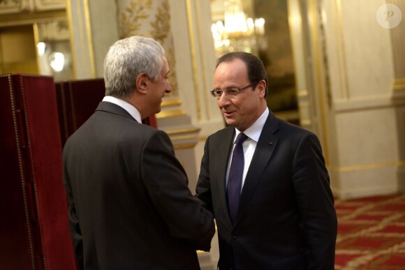 Francois Hollande à l'Elysée pour une cérémonie traditionnelle de remise du muguet, le 1er mai 2013.