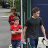 Exclusif - La star David Beckham quitte le Camp des Loges avec ses trois fils Brooklyn, Cruz et Romeo après l'entraînement à Saint-Germain-en-Laye, le 4 mai 2013.