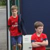 Exclusif - David Beckham au le Camp des Loges avec ses trois fils Brooklyn, Cruz et Romeo après l'entraînement à Saint-Germain-en-Laye, le 4 mai 2013.