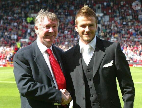 David Beckham et Sir Alex Ferguson le 11 mai 2002 à Manchester