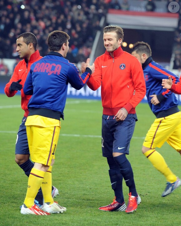 Lionel Messi et David Beckham au Parc des Princes le 2 avril 2013 à Paris