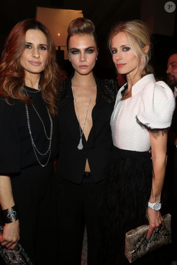 La soirée des Trophées Chopard lors du Festival de Cannes le 17 mai 2013 : Livia Firth Cara Delevingne et Laura Bailey