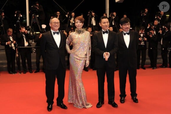 Wai Ka-Fai, Andy Lau, Sammi Cheng et Johnnie To lors de la présentation du film Blind Detective au Festival de Cannes le 19 mai 2013