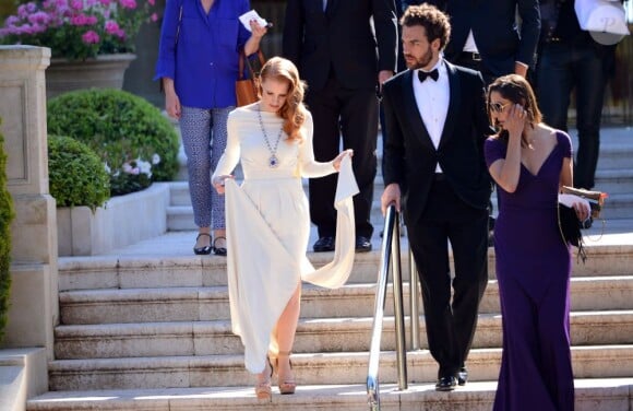 Jessica Chastain et Gian Luca Passi quittent l'hôtel Cap-Eden-Roc à Antibes, le 21 mai 2013.