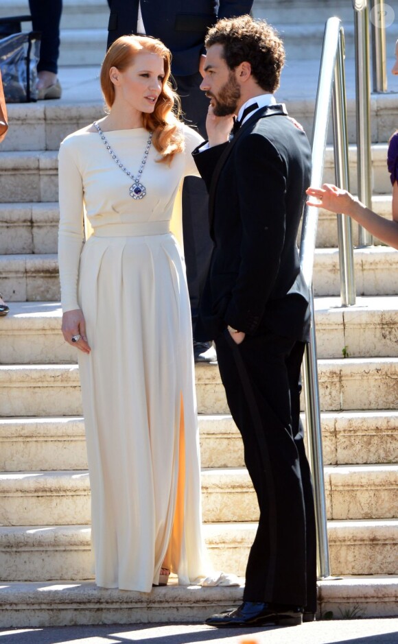 Jessica Chastain et Gian Luca Passi quitte l'hôtel Cap-Eden-Roc à Antibes, le 21 mai 2013.