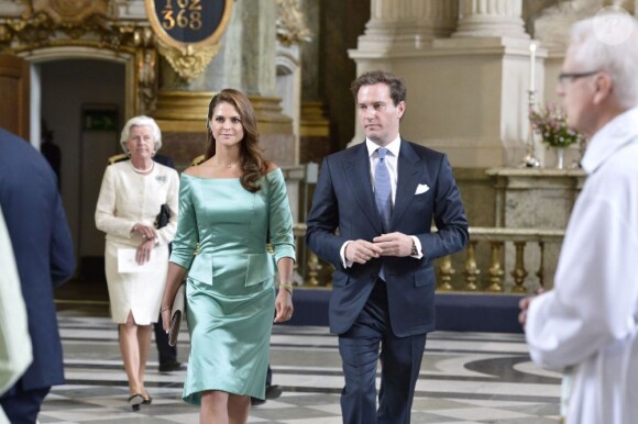 La princesse Madeleine de Suède et son fiancé Chris O'Neill, au Palais Royal de Stockholm, le 19 mai 2013.