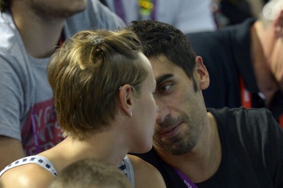 Federica Pellegrini et Filippo Magnini lors du match de Water Polo entre l'Italie et la Hongrie le 8 août 2012 à Londres