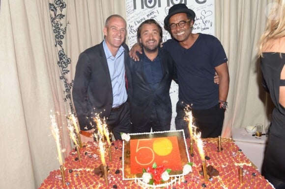 Guy Forget, Henri Leconte et Yannick Noah lors de la soirée d'anniversaire d'Henri Leconte qui célébrait ses 50 ans au restaurant Très Honoré à Paris le 30 mai 2013