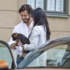 Exclusif - Le prince Carl Philip de Suède, sa compagne Sofia Hellqvist et le petit chien Siri à Stockholm, le 24 mai 2012.