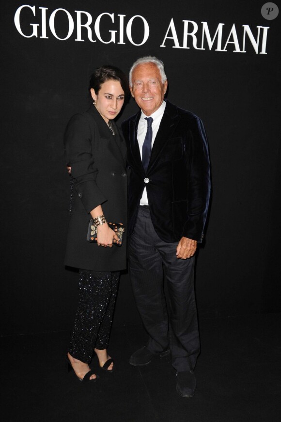 Giorgio Armani et Delfina Fendi à l'exposition Eccentrico à Rome qui célèbre la maison Armani. Le 5 juin 2013