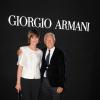 Giorgio Armani et Claudia Pandolfi à l'exposition Eccentrico à Rome qui célèbre la maison Armani. Le 5 juin 2013