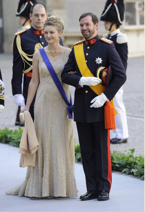 La princesse Stéphanie et le prince Guillaume, grand-duc héritier de Luxembourg, au mariage de la princesse Madeleine de Suède et de Chris O'Neill au palais royal à Stockholm le 8 juin 2013.