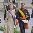La princesse Stéphanie et le prince Guillaume, grand-duc héritier de Luxembourg, au mariage de la princesse Madeleine de Suède et de Chris O'Neill au palais royal à Stockholm le 8 juin 2013.