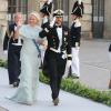 La Princesse Mette-Marit de Norvege et le Prince Haakon de Norvege au mariage de la princesse Madeleine de Suède et de Chris O'Neill au palais royal à Stockholm le 8 juin 2013.