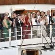 Chris O'Neill déchaîné au côté de la princesse Madeleine de Suède à bord du SS Stockholm à destination de Drottningholm pour la réception de leur mariage, le 8 juin 2013 à Stockholm