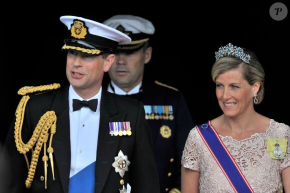 Le prince Edward et Sophie de Wessex au mariage de la princesse Madeleine de Suède et de Chris O'Neill au palais royal à Stockholm le 8 juin 2013.