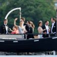Le prince Frederik de Danemark, la princesse Victoria de Suède, la princesse Marie de Danemark embarquent pour Drottningholm au mariage de la princesse Madeleine de Suède et de Chris O'Neill au palais royal à Stockholm le 8 juin 2013.