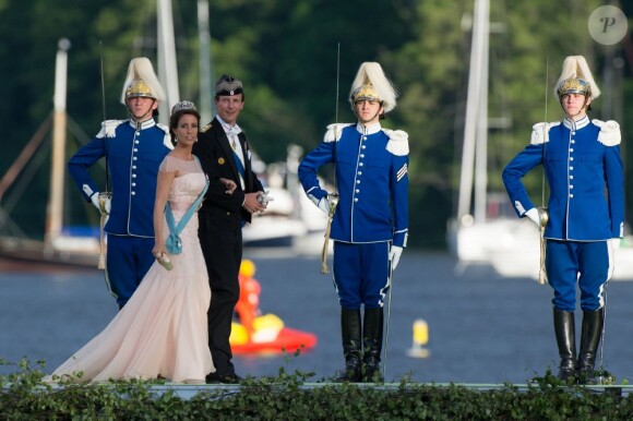 La princesse Marie et le prince Joachim de Danemark à Drottningholm pour la réception du mariage de la princesse Madeleine de Suède et de Chris O'Neill au palais royal à Stockholm le 8 juin 2013.