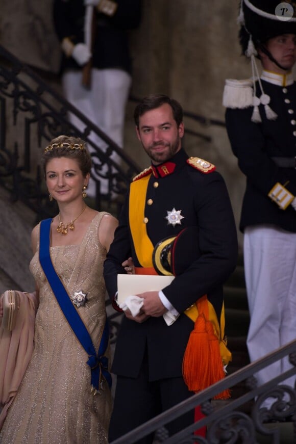 Guillaume et Stephanie de Luxembourg au mariage de la princesse Madeleine de Suède et de Chris O'Neill au palais royal à Stockholm le 8 juin 2013.