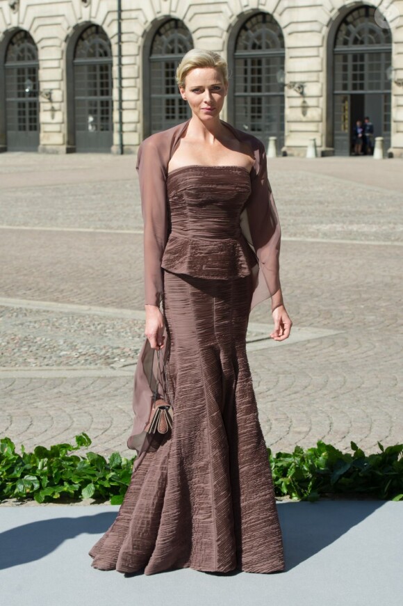 Charlene de Monaco au mariage de la princesse Madeleine de Suède et de Chris O'Neill au palais royal à Stockholm le 8 juin 2013.