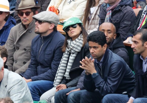 Lukas Haas et Leonardo DiCaprio lors de la finale de Roland-Garros le 9 juin 2013, opposant Rafael Nadal à David Ferrer