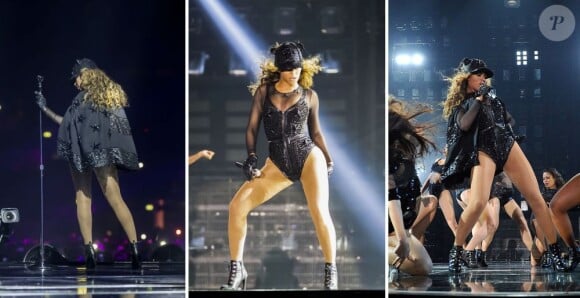 Beyoncé, sexy en body et cape Givenchy par Riccardo Tisci pour les concerts de sa tournée mondiale, The Mrs Carter Show.