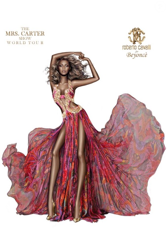 Voici le croquis de la robe de Beyoncé, spécialement imaginée par Roberto Cavalli.
