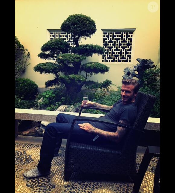 David Beckham se relaxe dans un hôtel de Hangzhou en juin 2013 lors d'un séjour en Chine