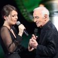 Exclusif - Elodie Frégé et Charles Aznavour à l'enregistrement de l'émission "Hier Encore" à l'Olympia à Paris (diffusée le 2 mars), le 10 janvier 2013.