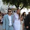 Thomas Langmann, sa fille et Céline Bosquet à leur mariage civil à la mairie de Sartène, Corse du sud, le 21 juin 2013.