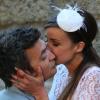 Tendre mariage civil de Thomas Langmann et Céline Bosquet à la mairie de Sartène, Corse du sud, le 21 juin 2013.