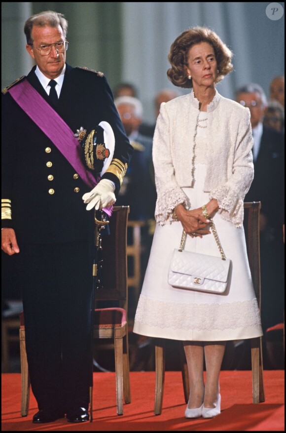 Albert II de Belgique et la reine Fabiola, lors des funérailles du roi Baudouin de Belgique à Bruxelles, le 7 août 1993.