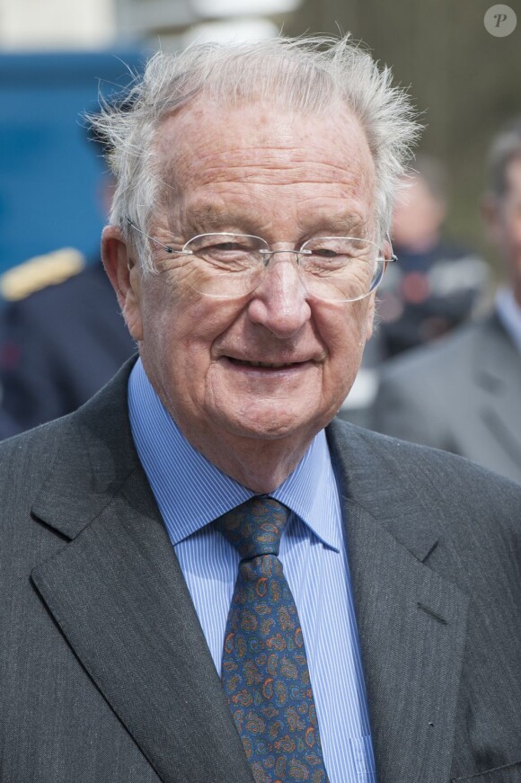 Albert II de Belgique en visite à Ghlin, en Belgique, le 18 avril 2013.
