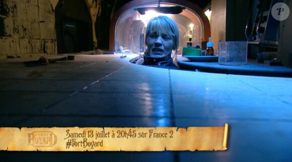Nathalie Simon a affronté la pire épreuve de Fort Boyard, l'épreuve de la tête chercheuse, samedi 13 juillet 2013 sur France 2