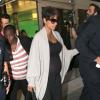 Halle Berry enceinte, son mari Olivier Martinez accompagné de Nahla arrivent à l'aéroport de Los Angeles, le 16 juillet 2013.