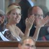 La princesse Charlene et son époux Albert de Monaco assistaient au meeting Herculis, dixième étape de la Golden League, au Stade Louis II de Monaco, le 19 juillet 2013