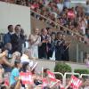La princesse Charlene et son époux Albert de Monaco assistaient au meeting Herculis, dixième étape de la Golden League, au Stade Louis II de Monaco, le 19 juillet 2013