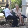 Sharon Stone et Riccardo Scamarcio sur le tournage du film Un ragazzo d'oro à Rome en Italie le 22 juillet 2013.