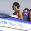 Claudia Galanti, son compagnon Arnaud Mimran et des amis en vacances à Formentera, le 22 juillet 2013.