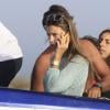 Claudia Galanti, son compagnon Arnaud Mimran et des amis en vacances à Formentera, le 22 juillet 2013.
