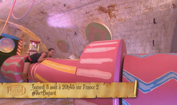 Marine Lorphelin, Miss France 2013, dans Fort Boyard, sur France 2. Emission diffusée le samedi 3 août 2013.