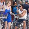 Carlos Leon et sa femme Betina Holte font du vélo à New York. Dimanche 4 août 2013.