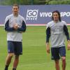 Zlatan Ibrahimovic et Edinson Cavani à l'entraînement sous les ordres de Laurent Blanc à Clairefontaine, le 7 août 2013