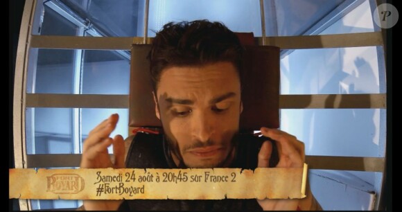 Baptiste Giabiconi effrayé dans Fort Boyard (émission 8), le 24 août 2013 sur France 2.