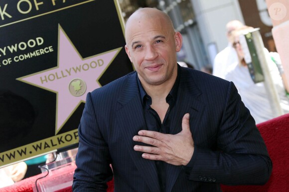 Vin Diesel honoré reçoit son étoile sur le Walk of Fame, à Los Angeles, le 26 août 2013.