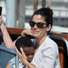 Sandra Bullock débarque en Italie avec son fils Louis, pour le 70e festival du film de Venise, le 27 août 2013.
