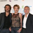 Aymeric Caron, Natacha Polony et Laurent Ruquier lors de la conférence de presse de rentrée de France Télévisions au Palais de Tokyo le 27 août 2013 à Paris.