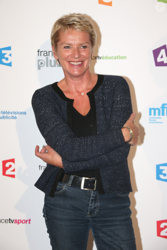 Elise Lucet lors de la conférence de presse de rentrée de France Télévisions au Palais de Tokyo le 27 août 2013 à Paris.