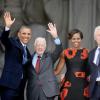 Barack Obama, son épouse Michelle avec les anciens présidents Jimmy Carter et Bill Clinton lors de la commémoration du 50e anniversaire de la marche de Washington au sein de la capitale des Etats-Unis le 28 août 2013
